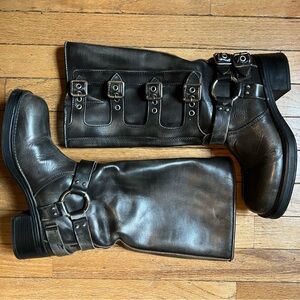 Gray Leather Steve Madden Buckle Boots